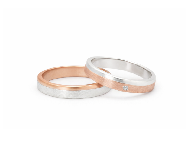 Alianzas bicolor oro rosa y oro blanco 18k con brillante