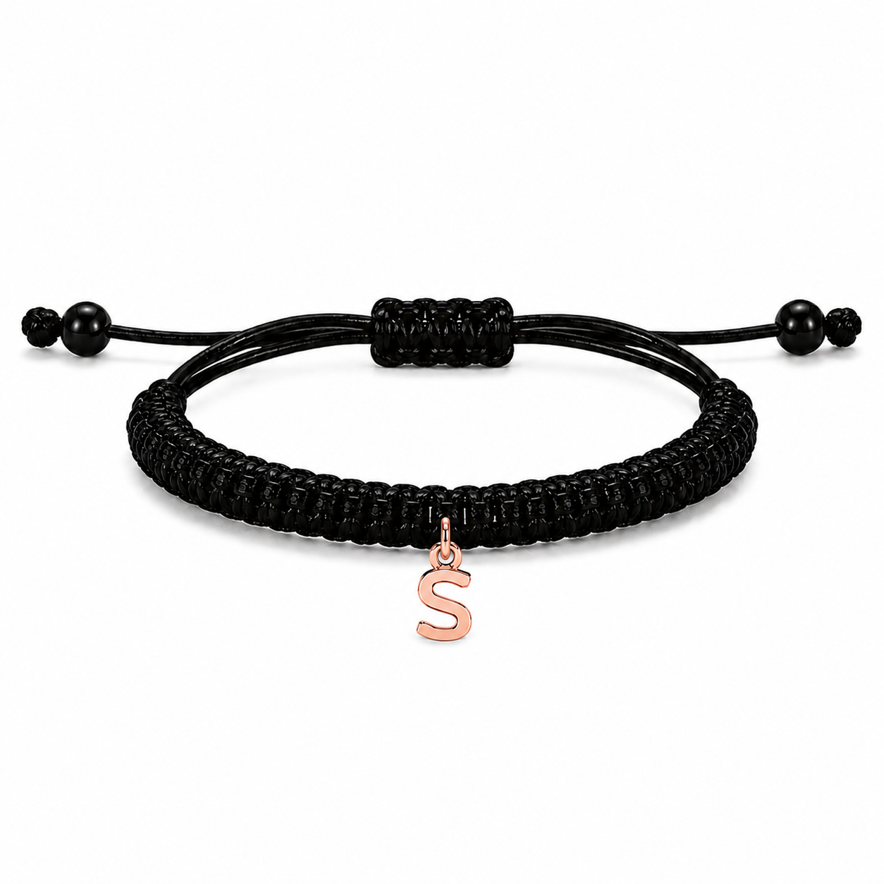 Pulsera macramé personalizable con letra de oro rosa de 18k - Imagen 2