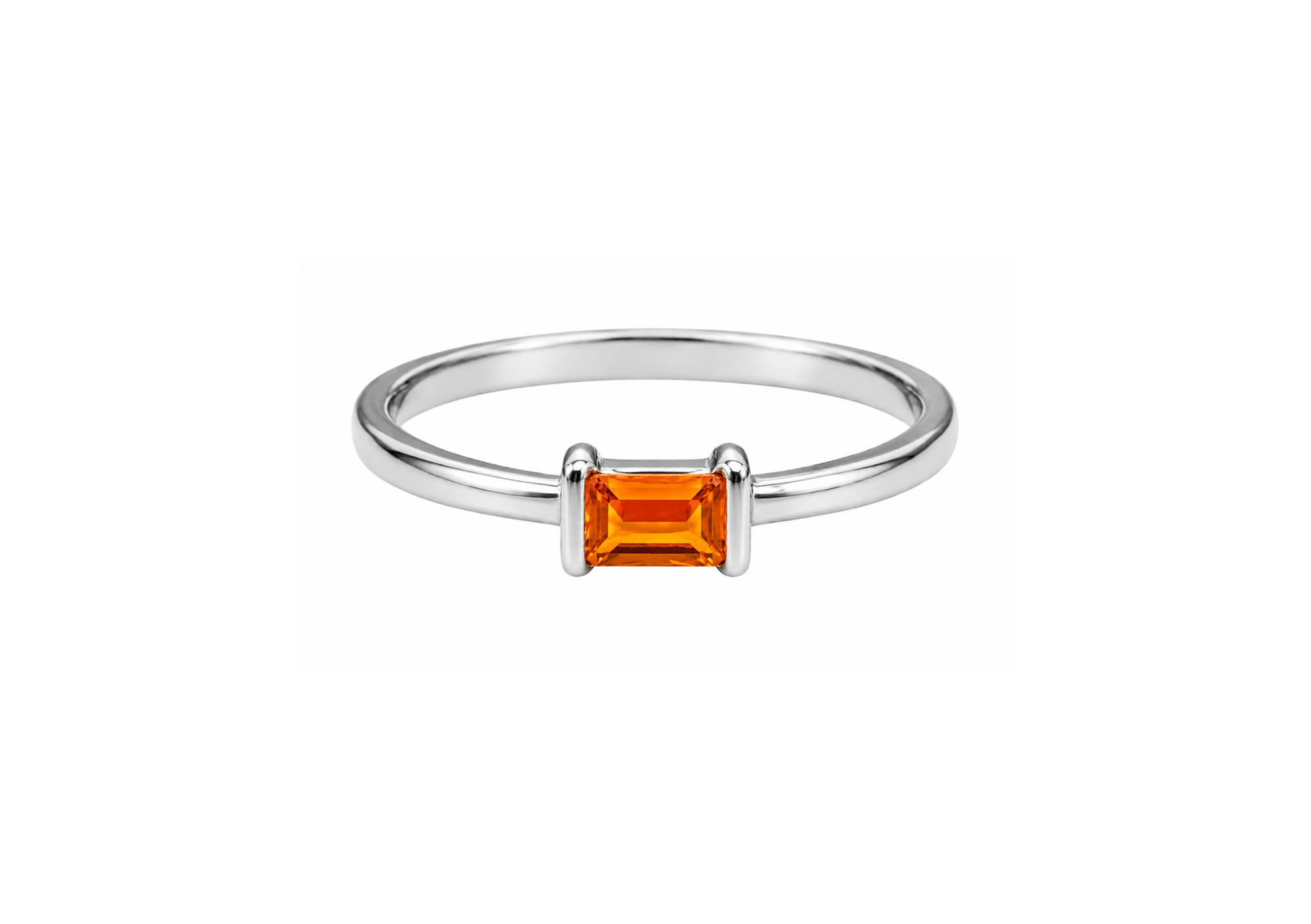 Anell de plata amb pedra de color talla baguette