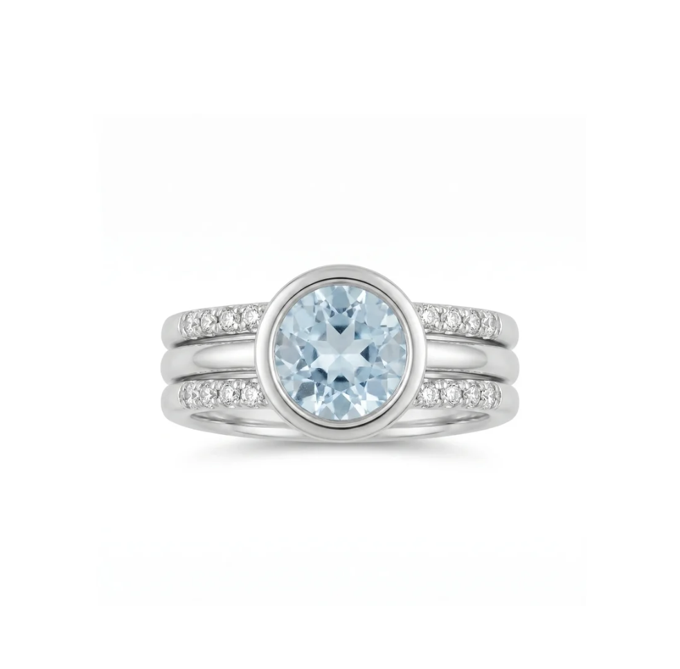 Anell modular or blanc 18k aiguamarina i diamants