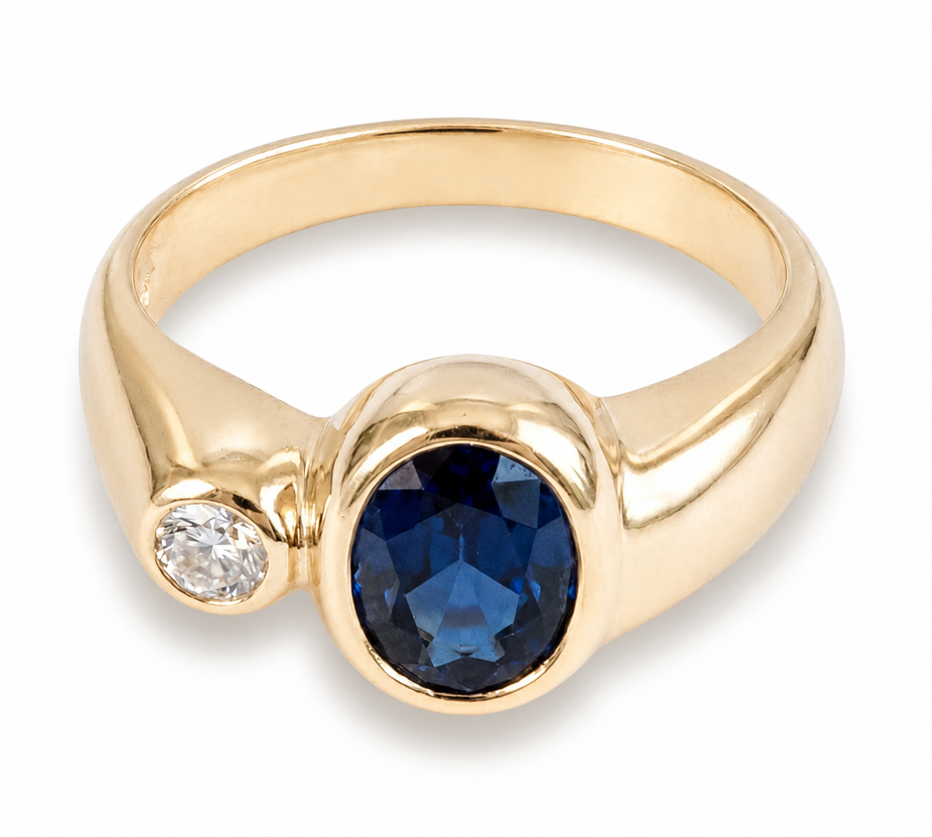 Anell de safir i diamant en or groc 18K - Imatge 2