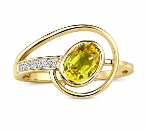 Anillo de oro amarillo 18k con Zafiro amarillo y diamantes