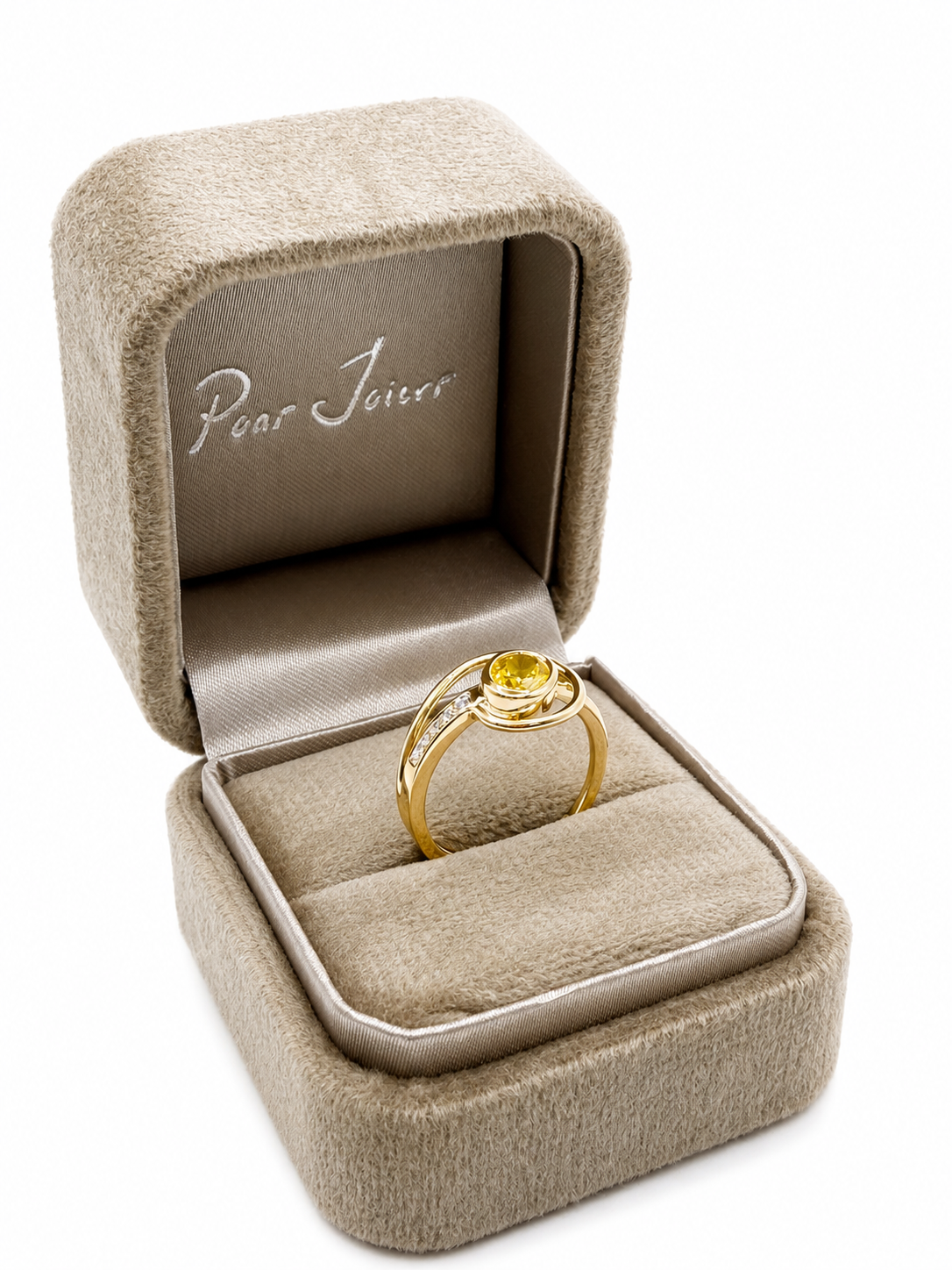 Anell d'or groc 18k amb Safir groc i diamants - Imatge 3